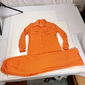 Vintage 60s 70s Psychedelic Polka Dot Lounge Set Top Pants